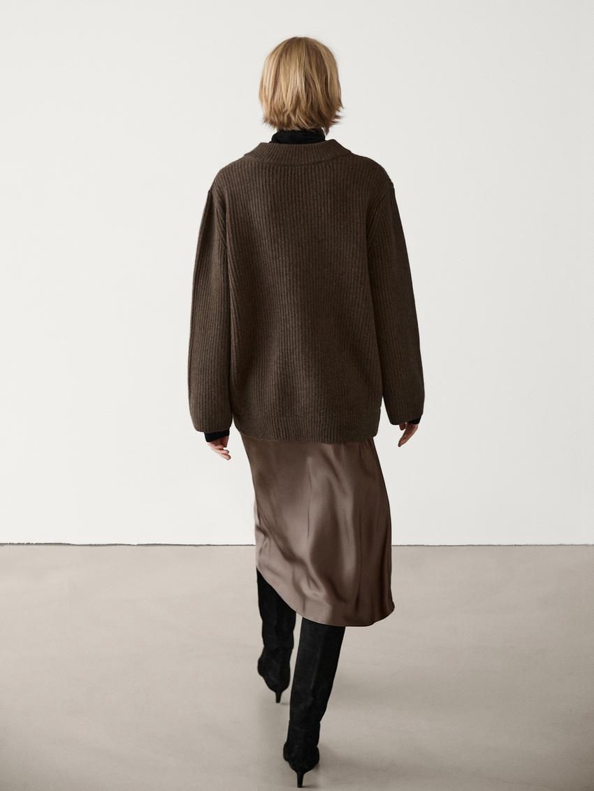 Massimo Dutti Wool V-neck Women Cardigan Dark Brown | US-RZ0597683