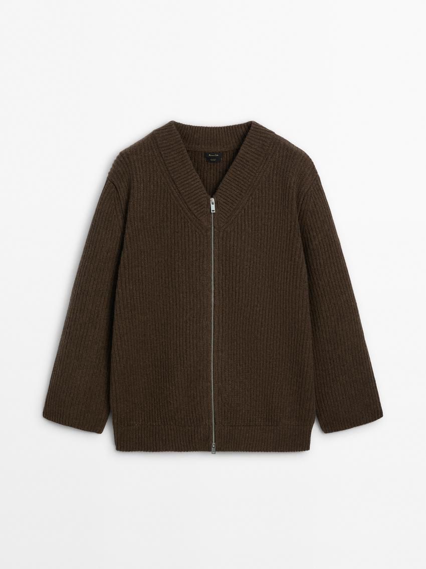 Massimo Dutti Wool V-neck Women Cardigan Dark Brown | US-RZ0597683