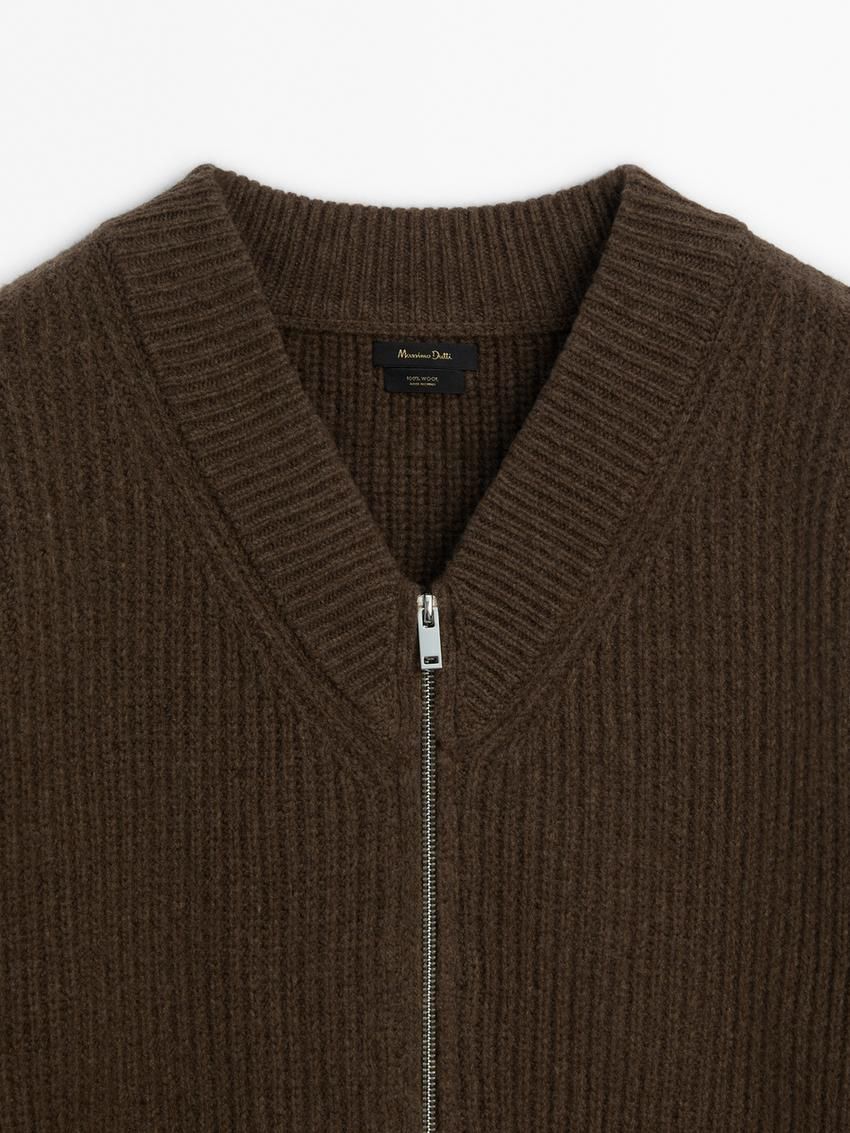 Massimo Dutti Wool V-neck Women Cardigan Dark Brown | US-RZ0597683