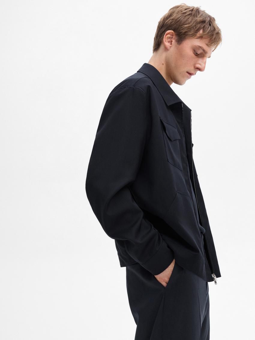Massimo Dutti Wool With Chest Pocket Men Jacket Navy | US-IH7162958