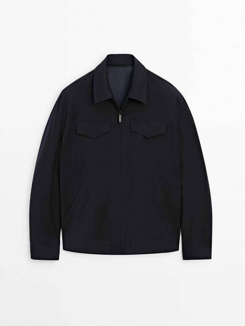 Massimo Dutti Wool With Chest Pocket Men Jacket Navy | US-IH7162958
