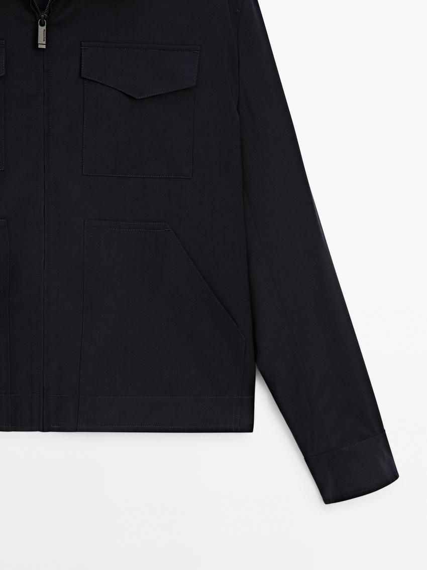 Massimo Dutti Wool With Chest Pocket Men Jacket Navy | US-IH7162958