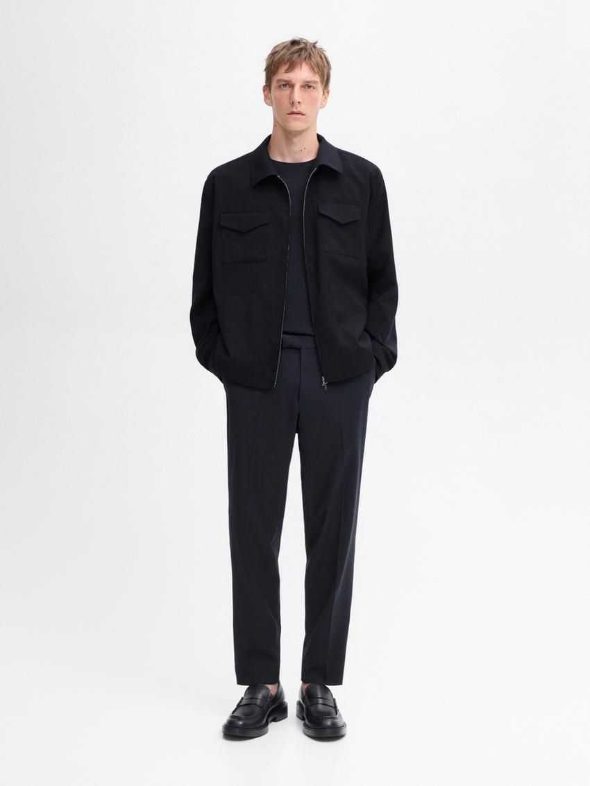 Massimo Dutti Wool With Chest Pocket Men Jacket Navy | US-IH7162958