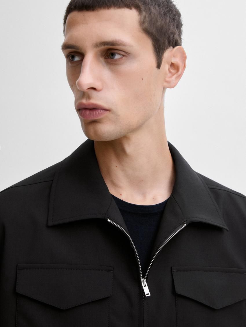 Massimo Dutti Wool With Chest Pocket Men Jacket Black | US-LF0984231