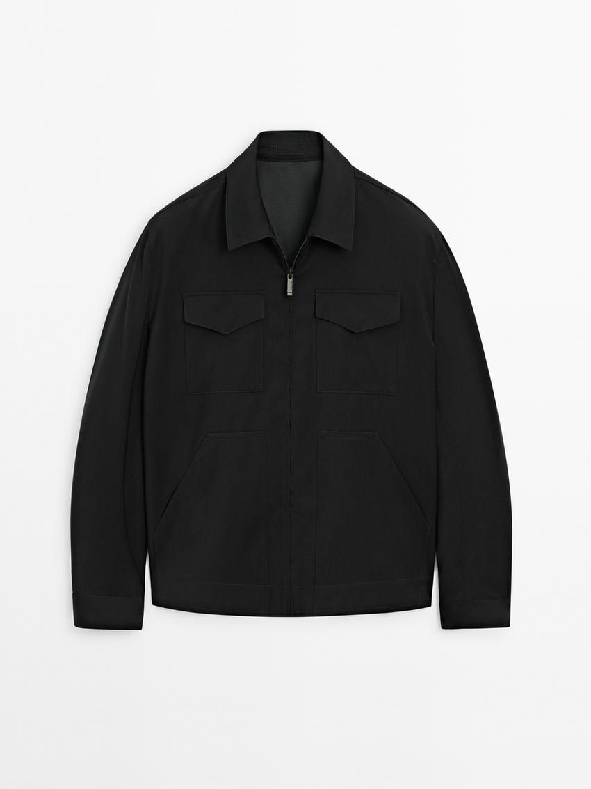 Massimo Dutti Wool With Chest Pocket Men Jacket Black | US-LF0984231