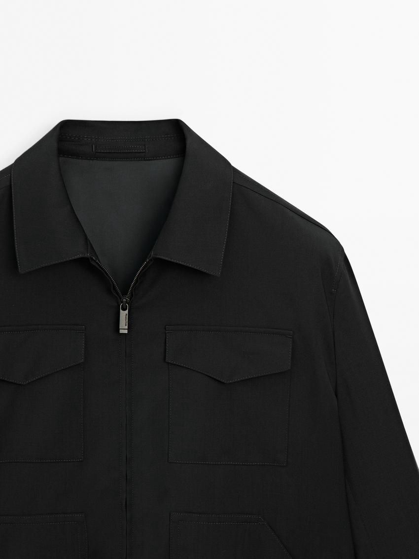 Massimo Dutti Wool With Chest Pocket Men Jacket Black | US-LF0984231