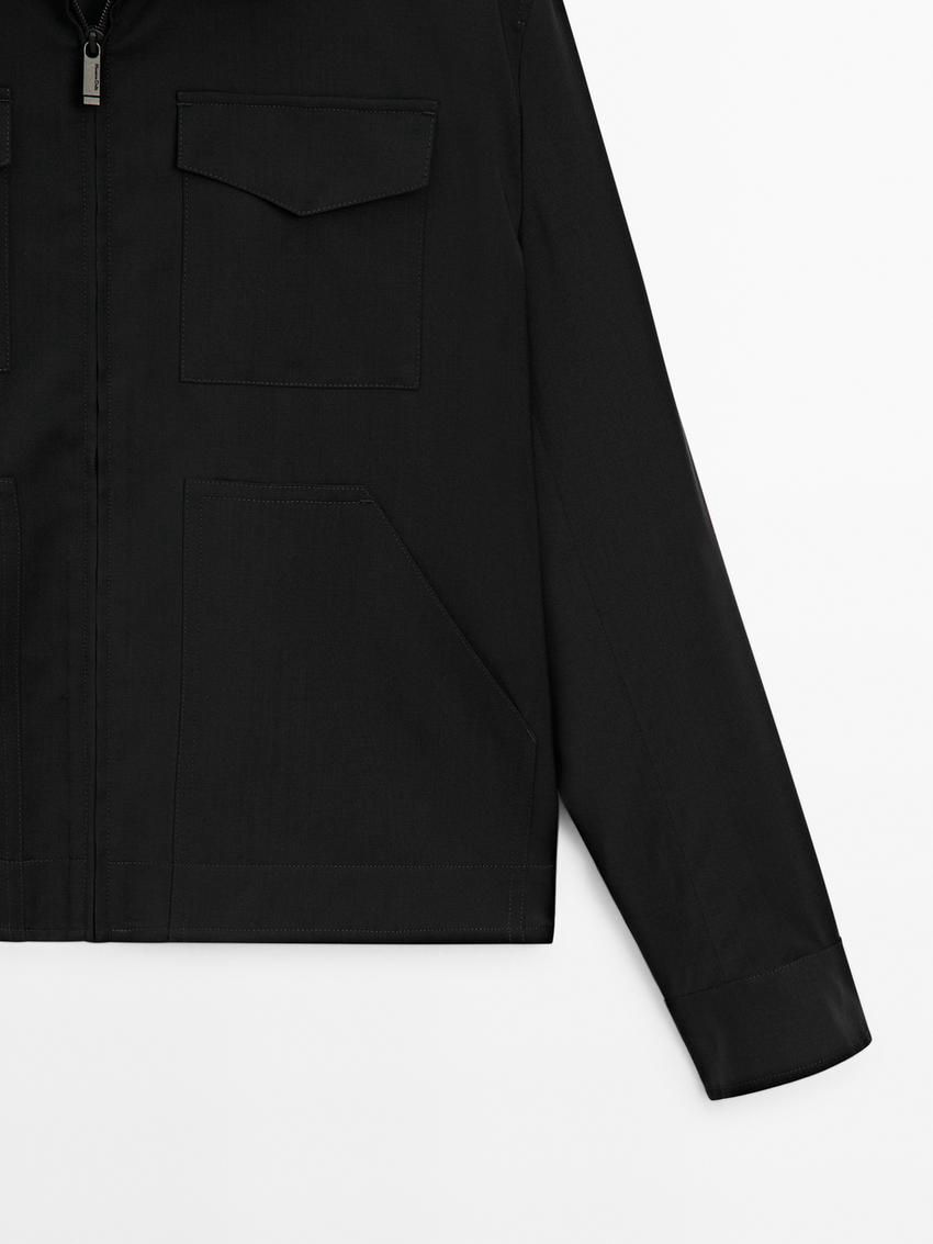 Massimo Dutti Wool With Chest Pocket Men Jacket Black | US-LF0984231
