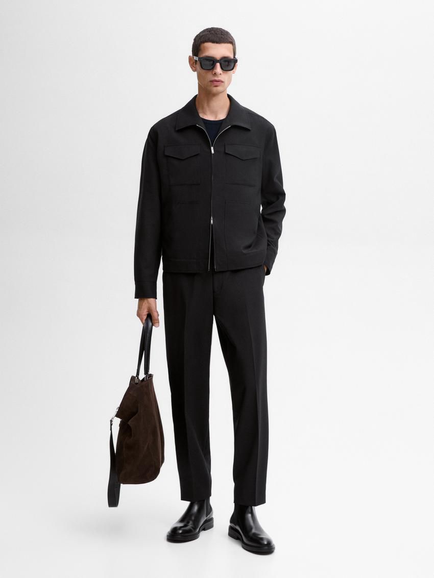 Massimo Dutti Wool With Chest Pocket Men Jacket Black | US-LF0984231