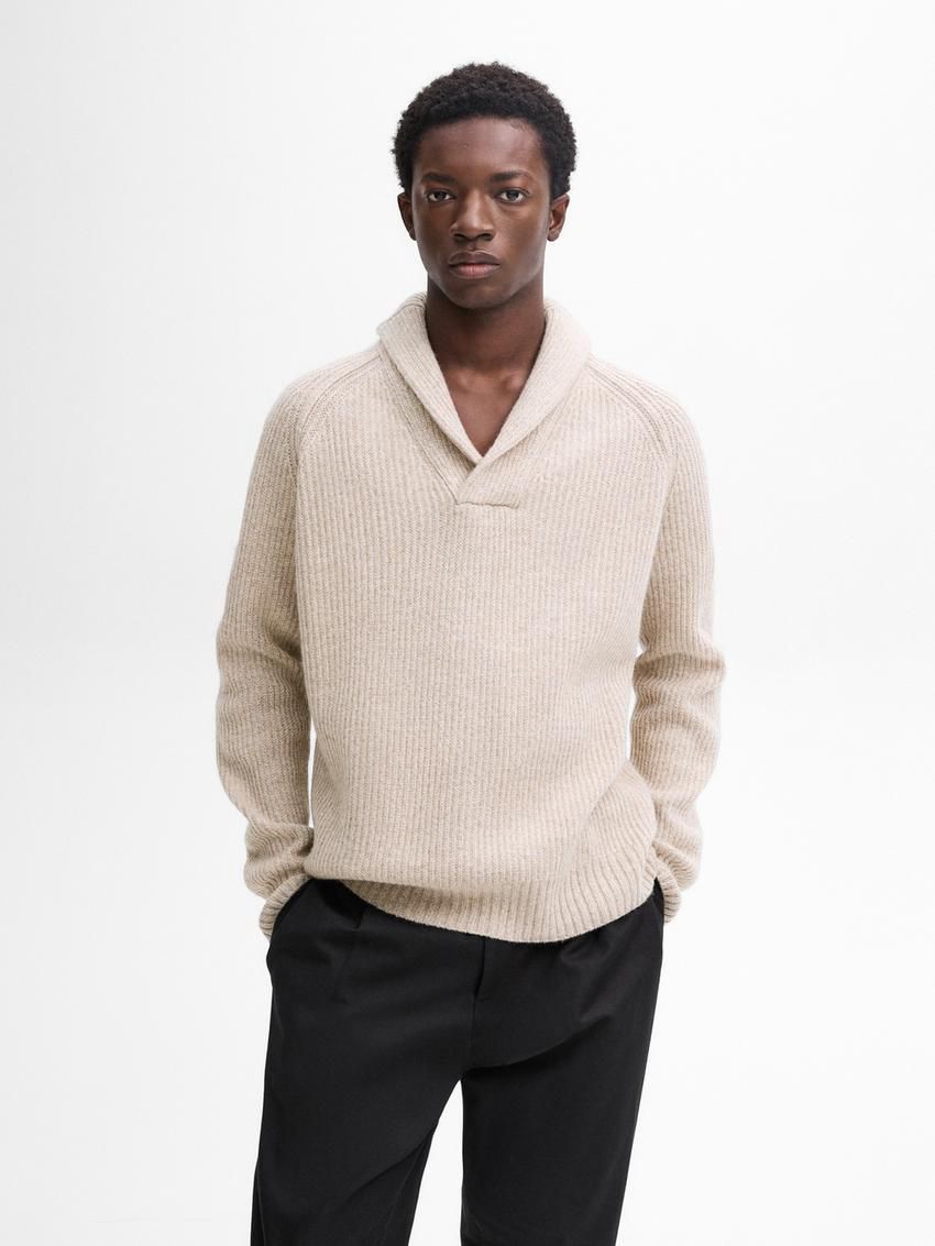 Massimo Dutti Wool With Collar Detail Men Sweater Beige | US-OF9327586