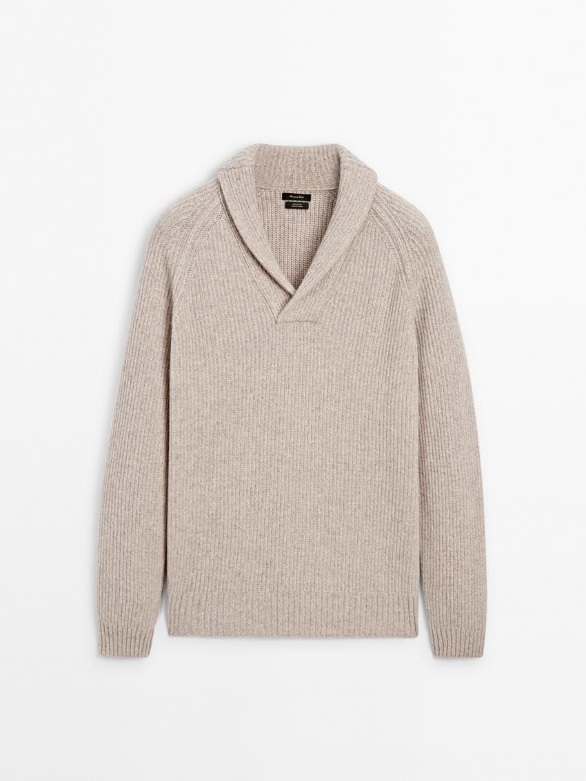 Massimo Dutti Wool With Collar Detail Men Sweater Beige | US-OF9327586
