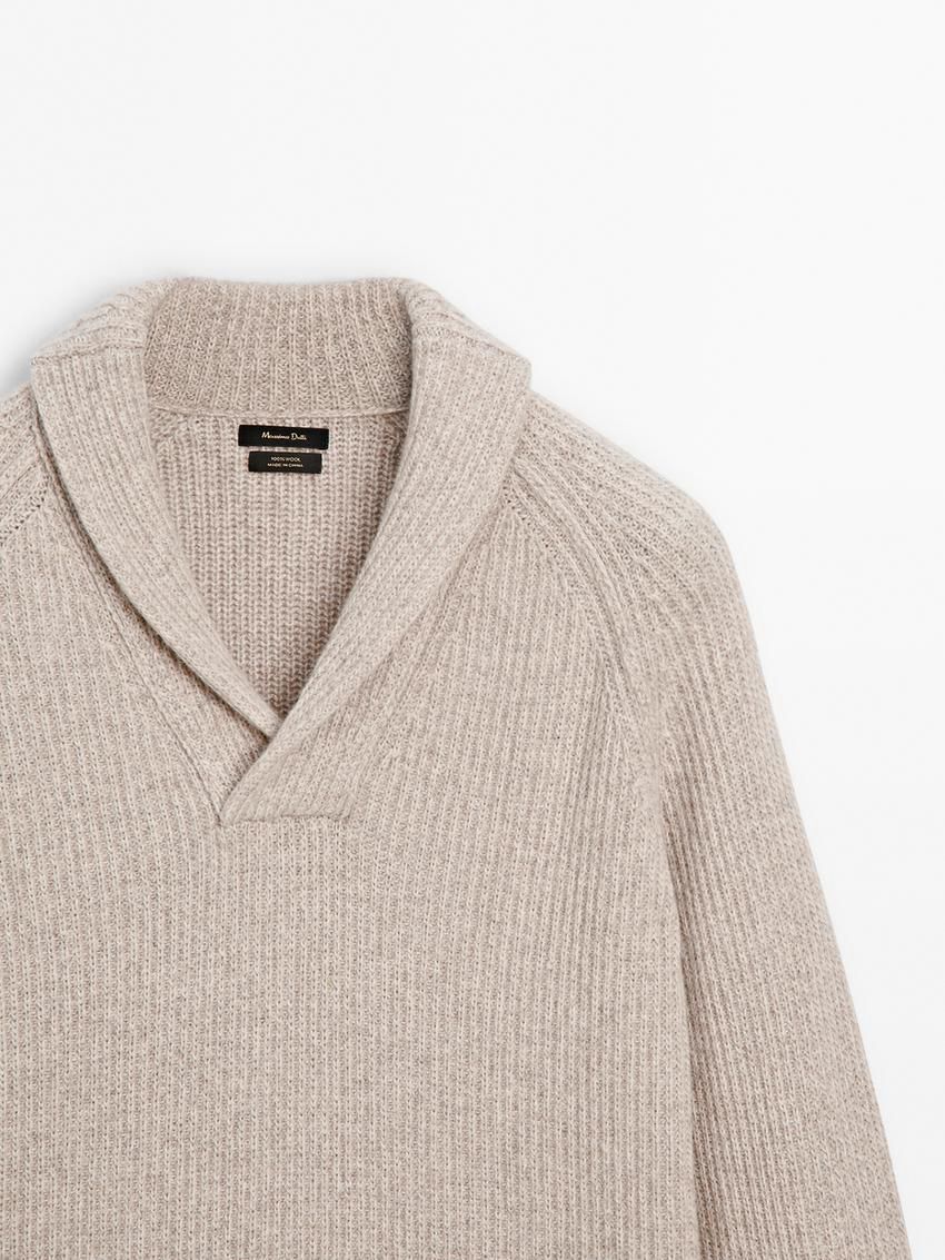 Massimo Dutti Wool With Collar Detail Men Sweater Beige | US-OF9327586
