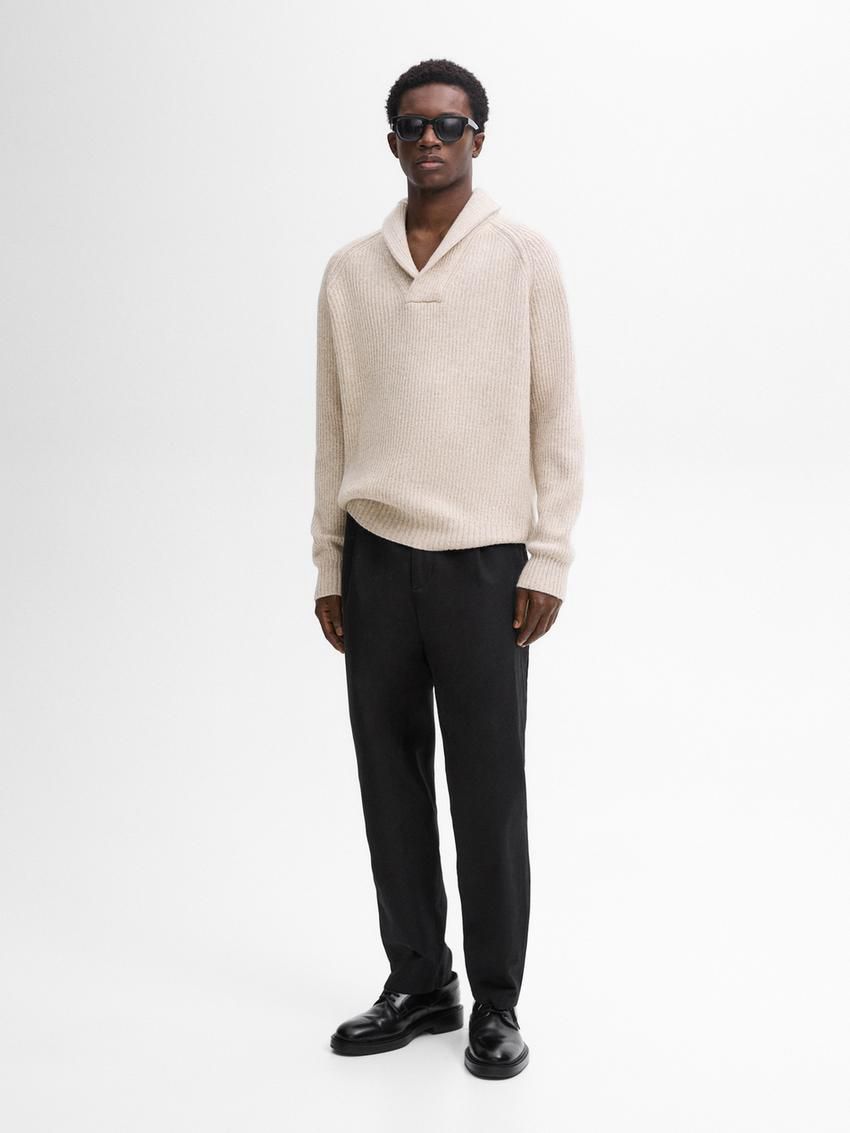 Massimo Dutti Wool With Collar Detail Men Sweater Beige | US-OF9327586