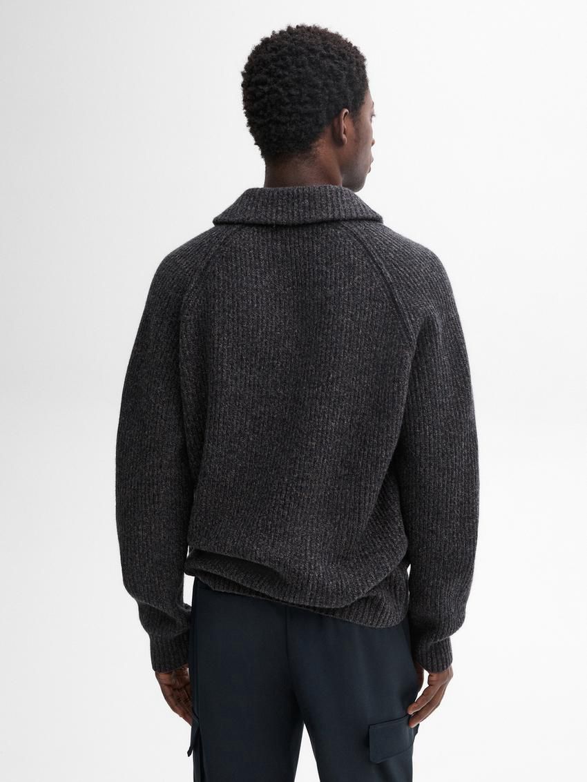 Massimo Dutti Wool With Collar Detail Men Sweater Dark Grey | US-JX6950142