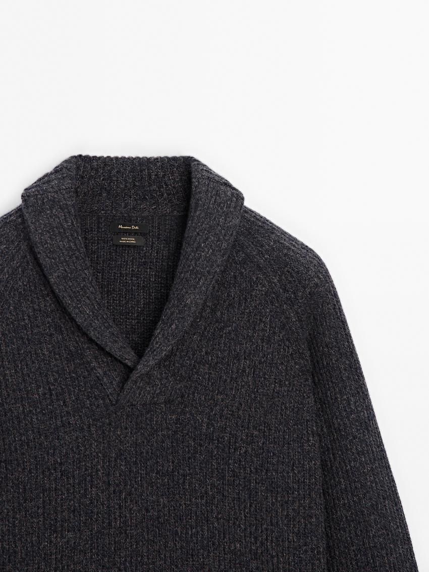 Massimo Dutti Wool With Collar Detail Men Sweater Dark Grey | US-JX6950142