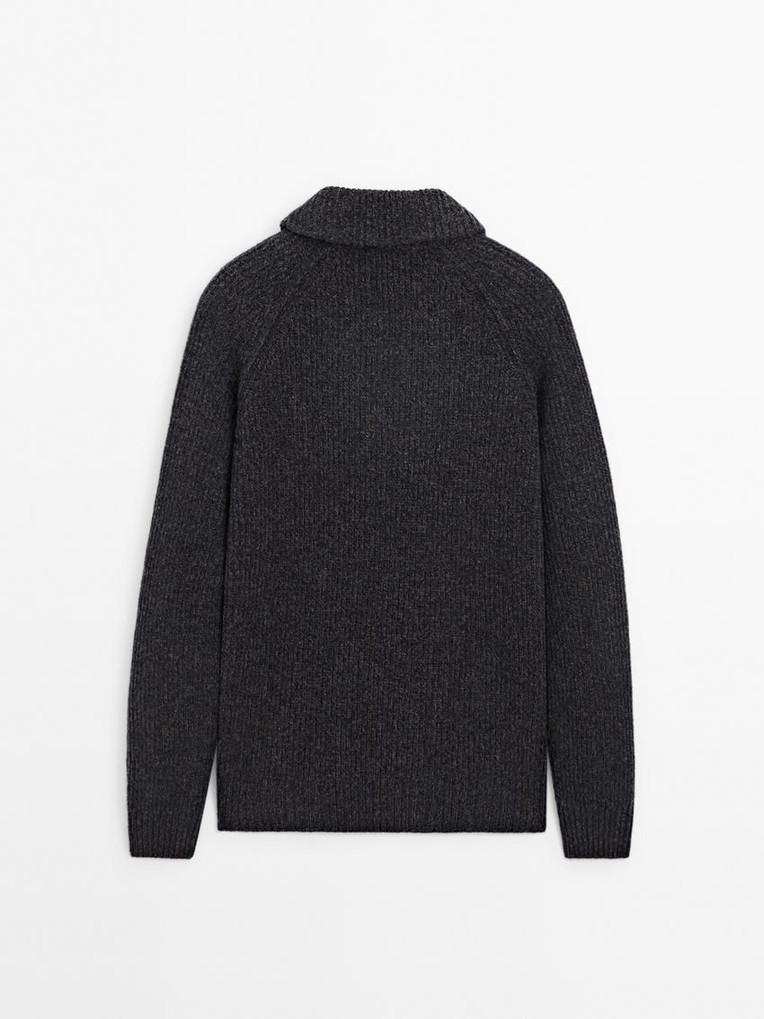 Massimo Dutti Wool With Collar Detail Men Sweater Dark Grey | US-JX6950142