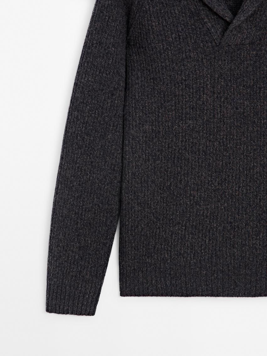Massimo Dutti Wool With Collar Detail Men Sweater Dark Grey | US-JX6950142