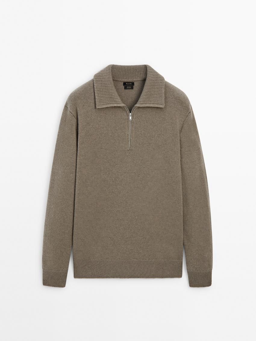 Massimo Dutti Wool With Mock Neck Men Sweater Khaki | US-IV3286017