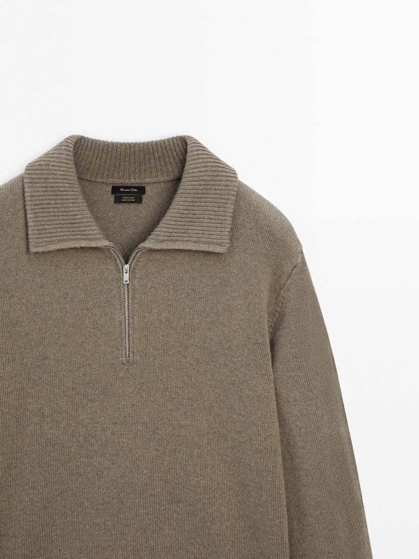 Massimo Dutti Wool With Mock Neck Men Sweater Khaki | US-IV3286017