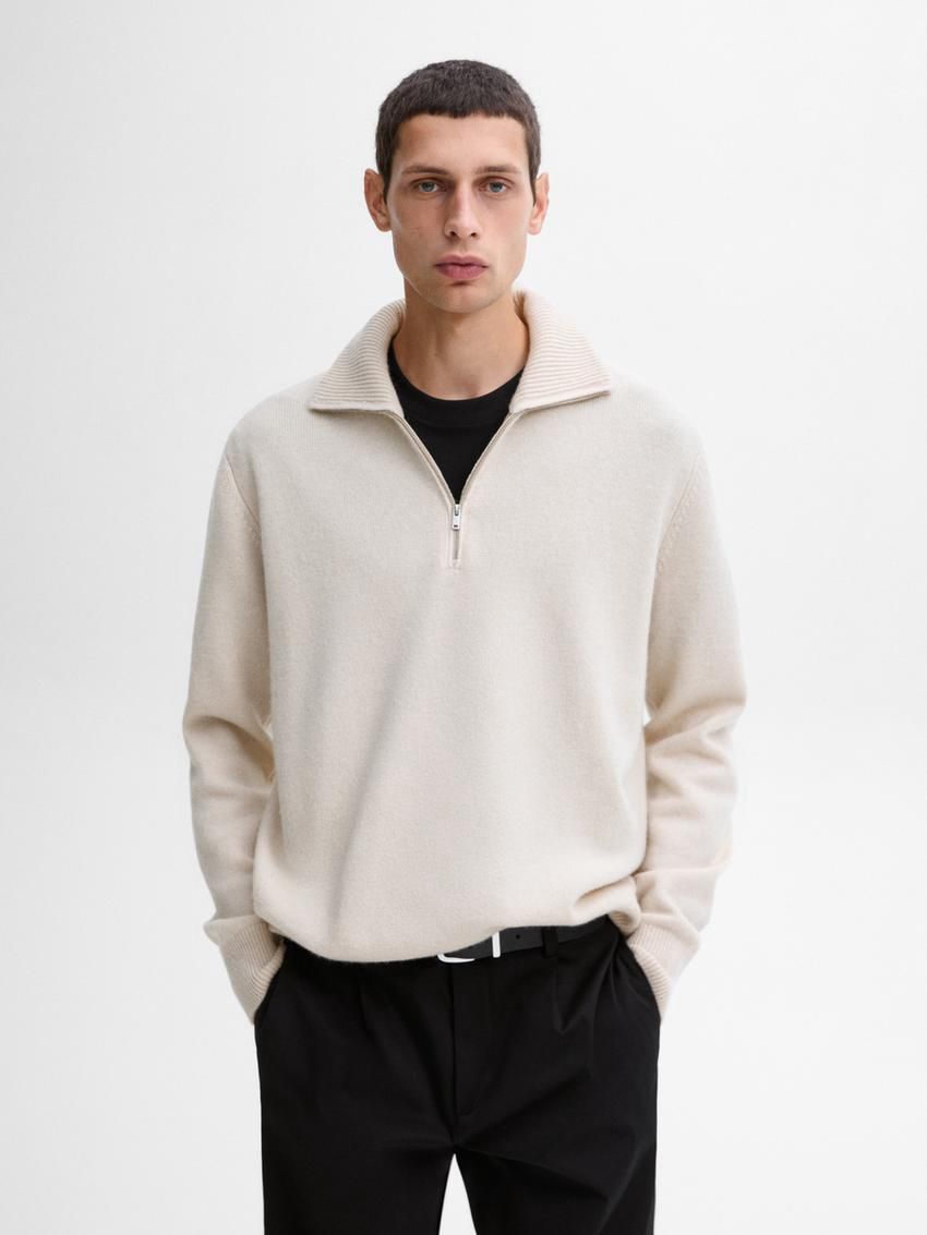Massimo Dutti Wool With Mock Neck Men Sweater Beige | US-WD6347129