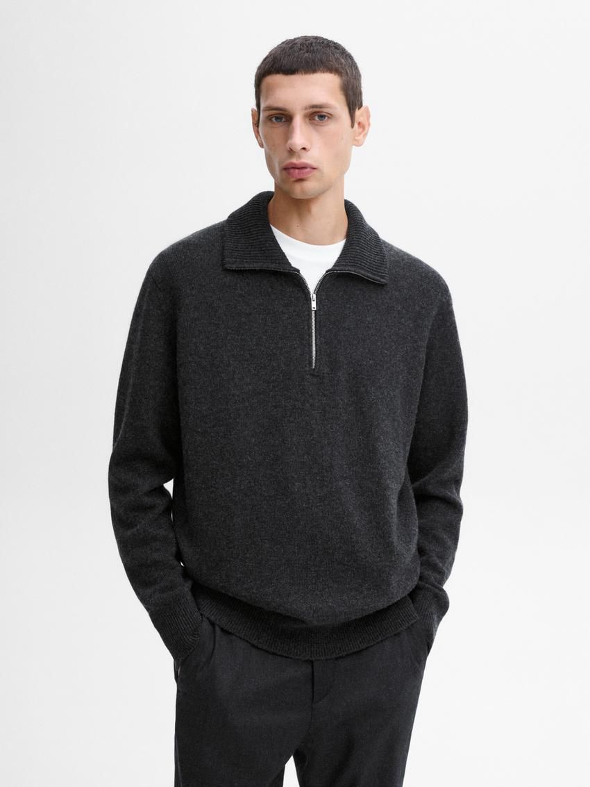 Massimo Dutti Wool With Mock Neck Men Sweater Dark Grey | US-SH7502941
