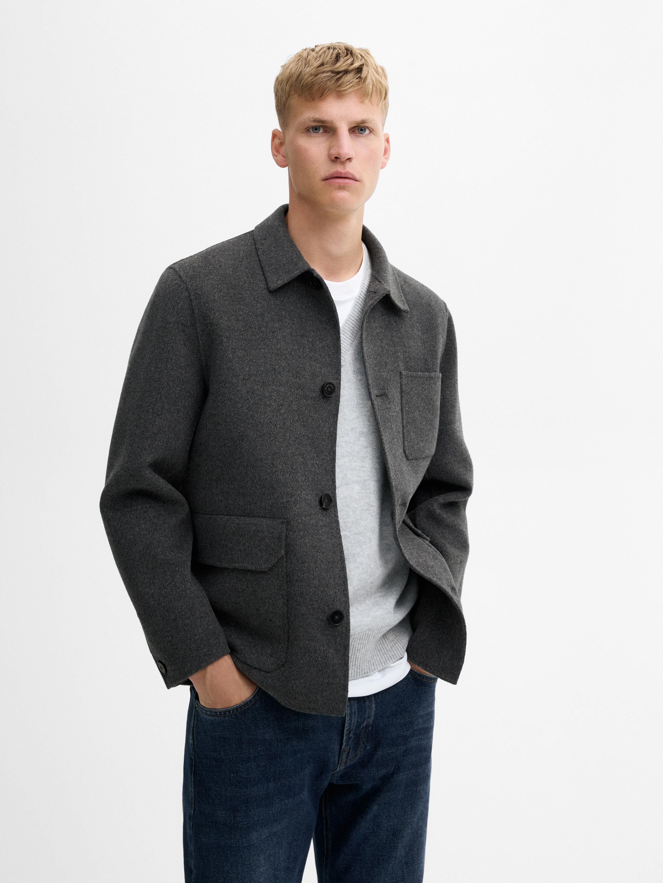 Massimo Dutti Wool With Pocket Details Men Jacket Grey | US-LN0462753