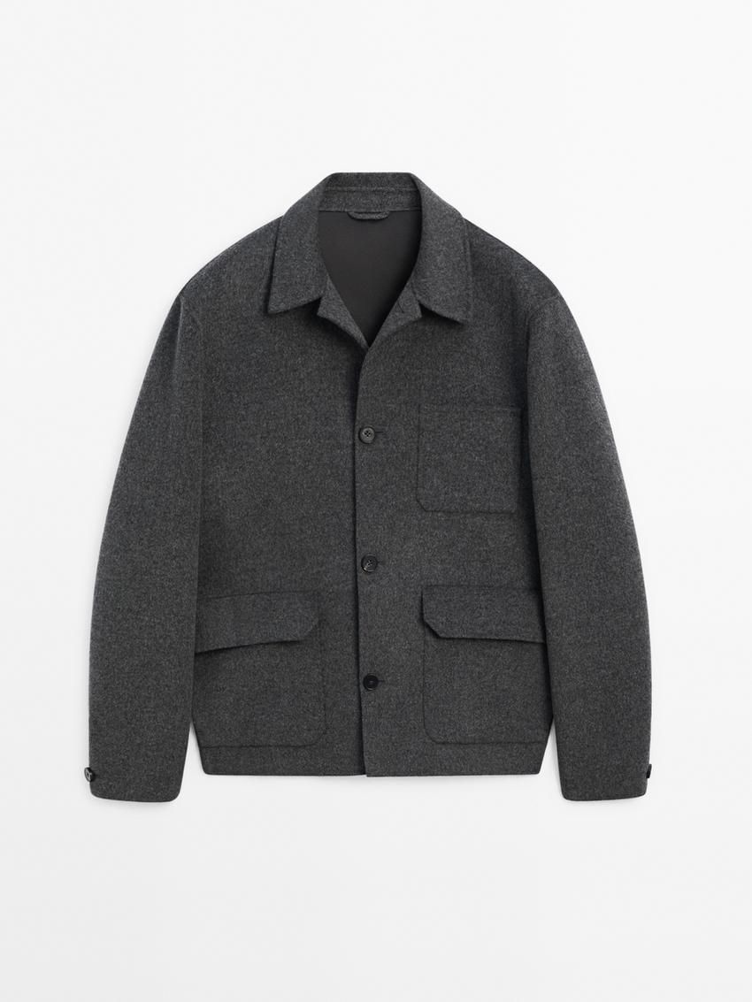Massimo Dutti Wool With Pocket Details Men Jacket Grey | US-LN0462753