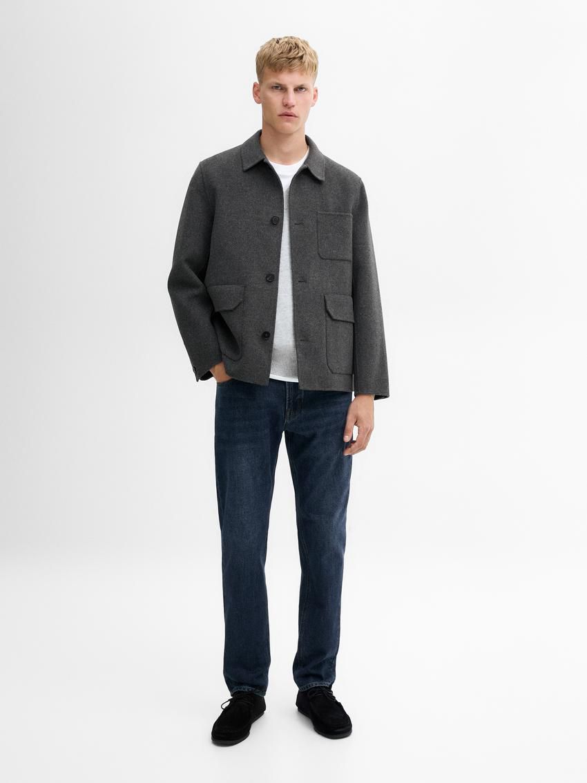Massimo Dutti Wool With Pocket Details Men Jacket Grey | US-LN0462753
