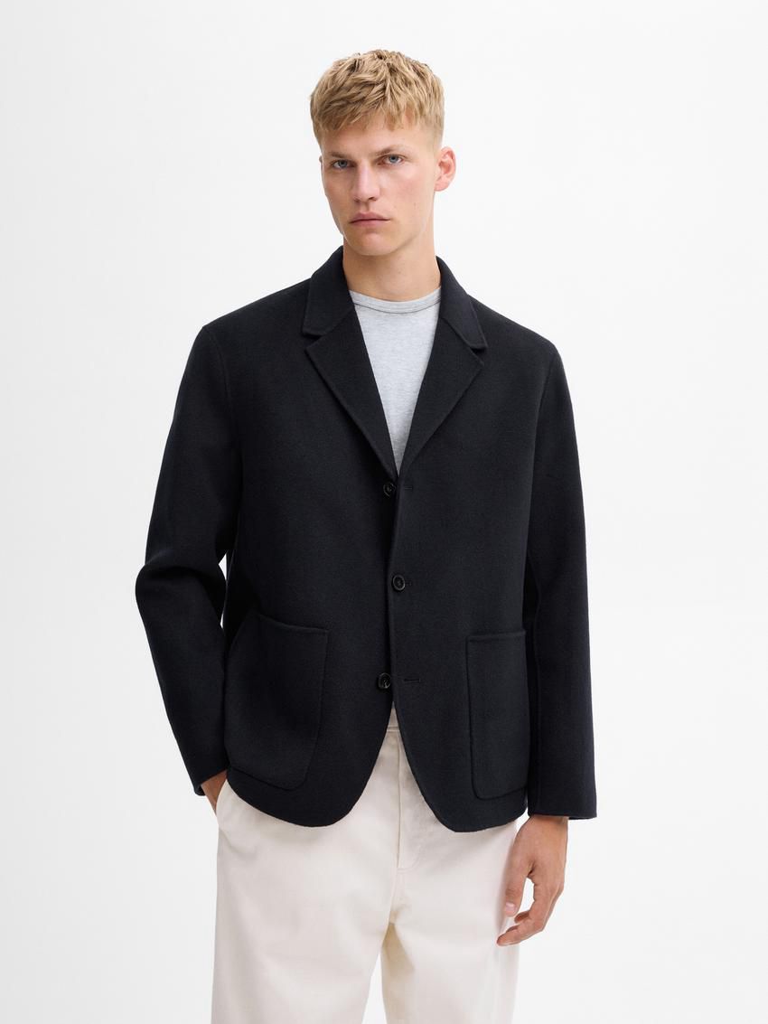 Massimo Dutti Wool With Pocket Details Men Blazer Navy | US-JR5493186