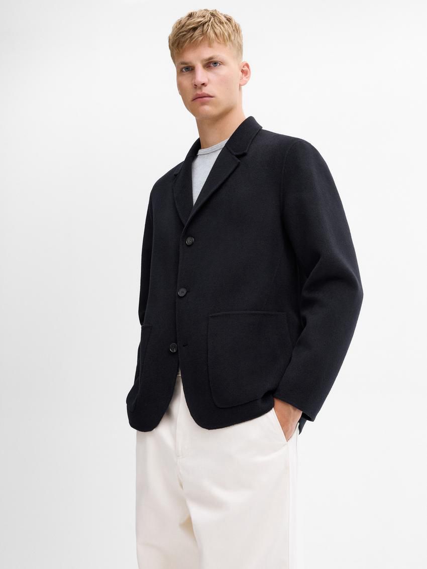 Massimo Dutti Wool With Pocket Details Men Blazer Navy | US-JR5493186
