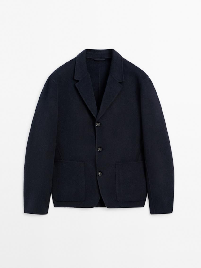 Massimo Dutti Wool With Pocket Details Men Blazer Navy | US-JR5493186