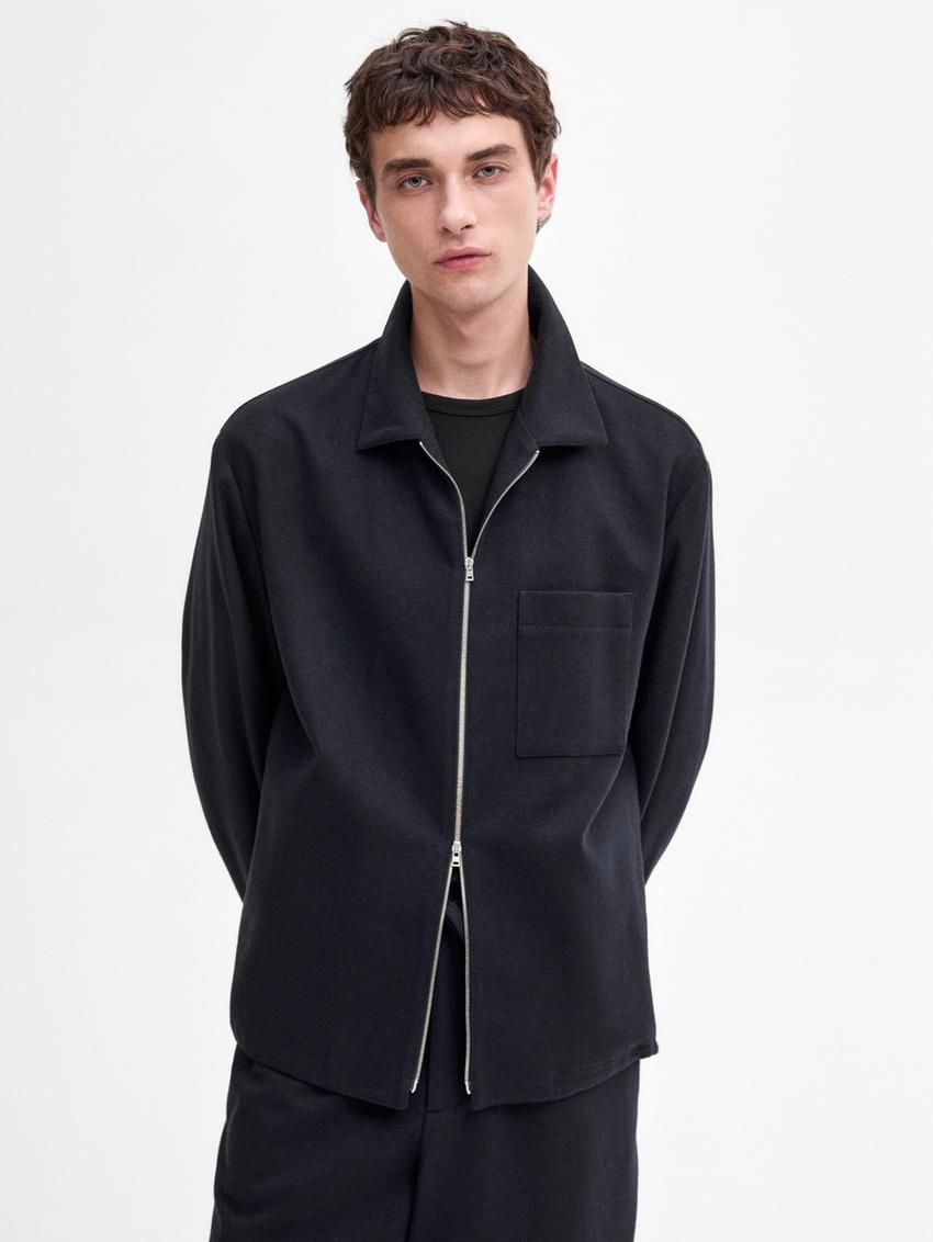 Massimo Dutti Wool-blend Zip-up Men Jacket Navy | US-YO7968435