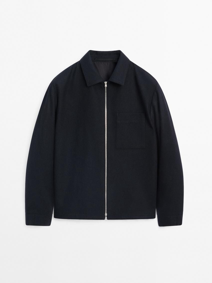 Massimo Dutti Wool-blend Zip-up Men Jacket Navy | US-YO7968435