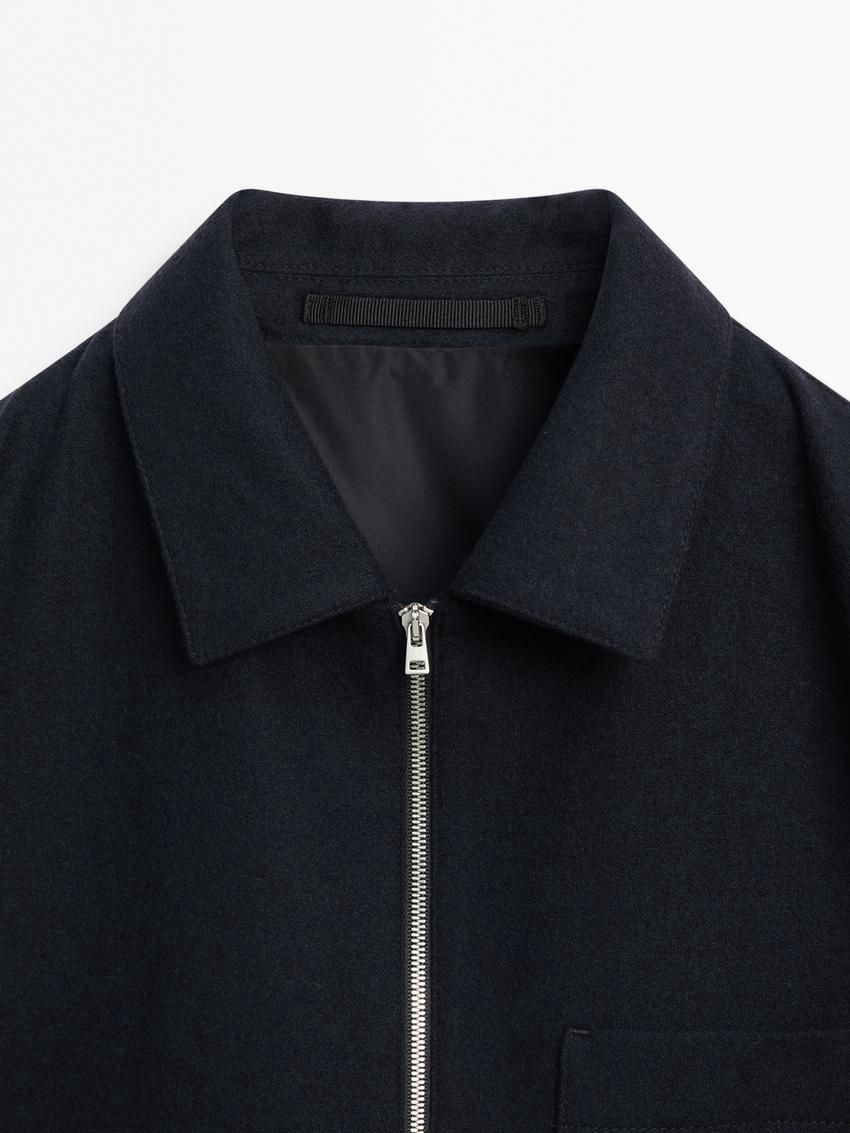 Massimo Dutti Wool-blend Zip-up Men Jacket Navy | US-YO7968435