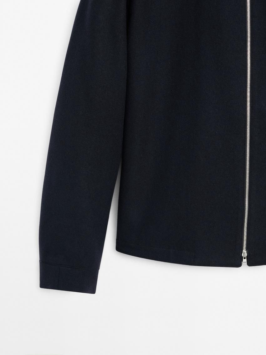 Massimo Dutti Wool-blend Zip-up Men Jacket Navy | US-YO7968435