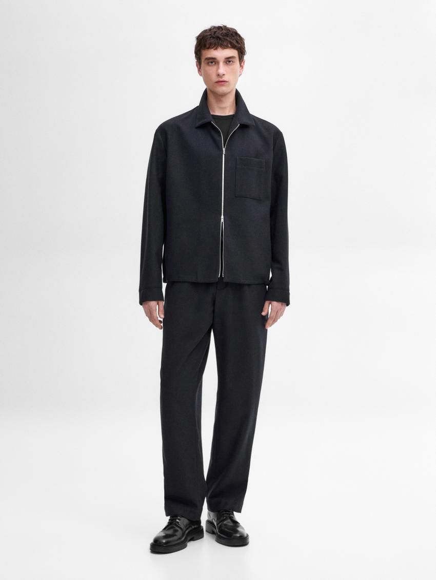 Massimo Dutti Wool-blend Zip-up Men Jacket Navy | US-YO7968435