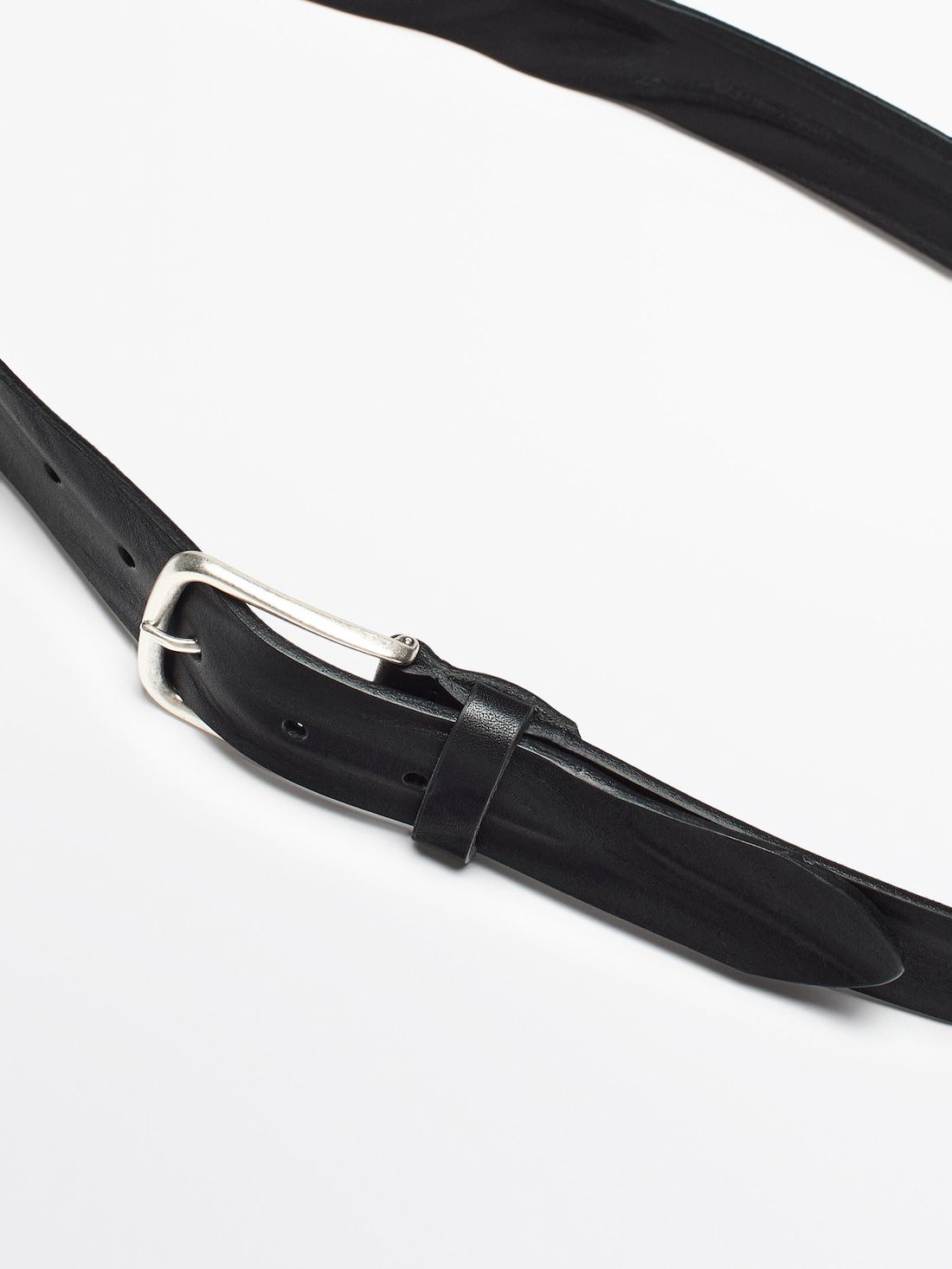Massimo Dutti Worn Effect Leather Men Belt Black | US-IC2916754
