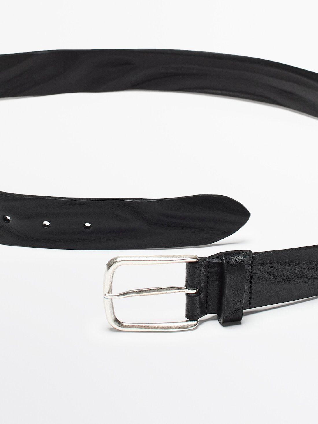 Massimo Dutti Worn Effect Leather Men Belt Black | US-IC2916754