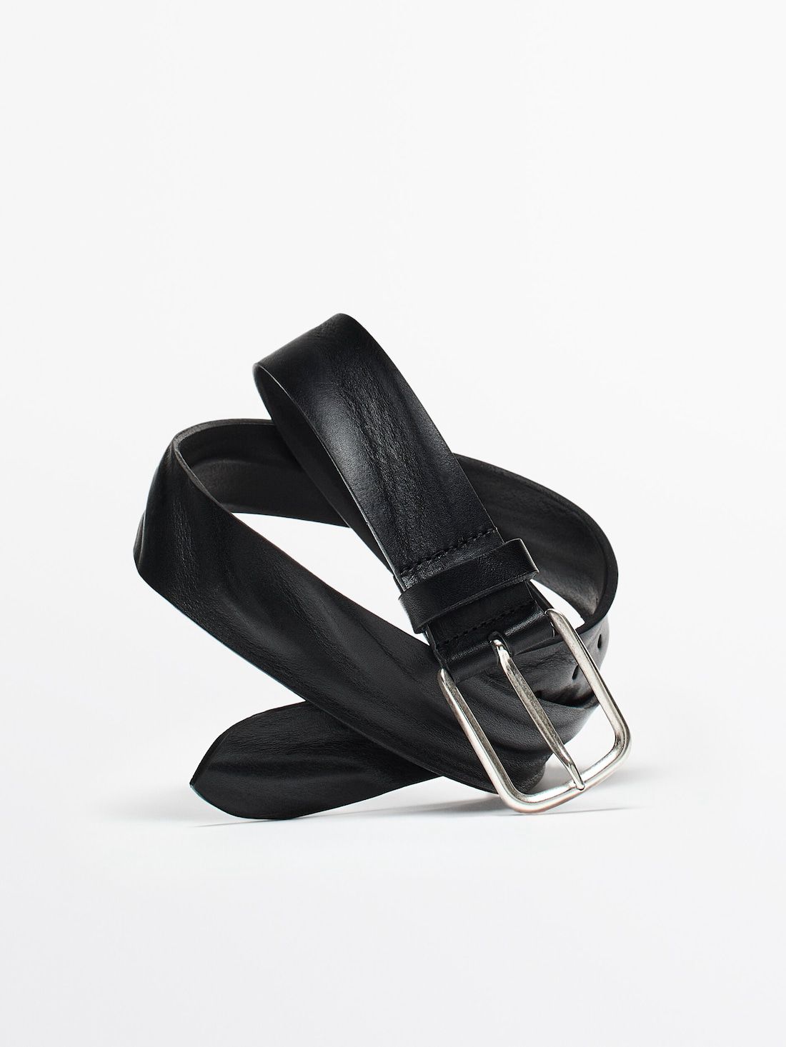 Massimo Dutti Worn Effect Leather Men Belt Black | US-IC2916754