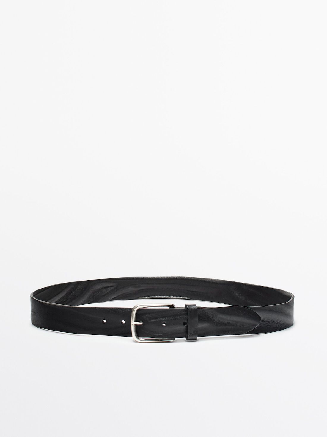 Massimo Dutti Worn Effect Leather Men Belt Black | US-IC2916754