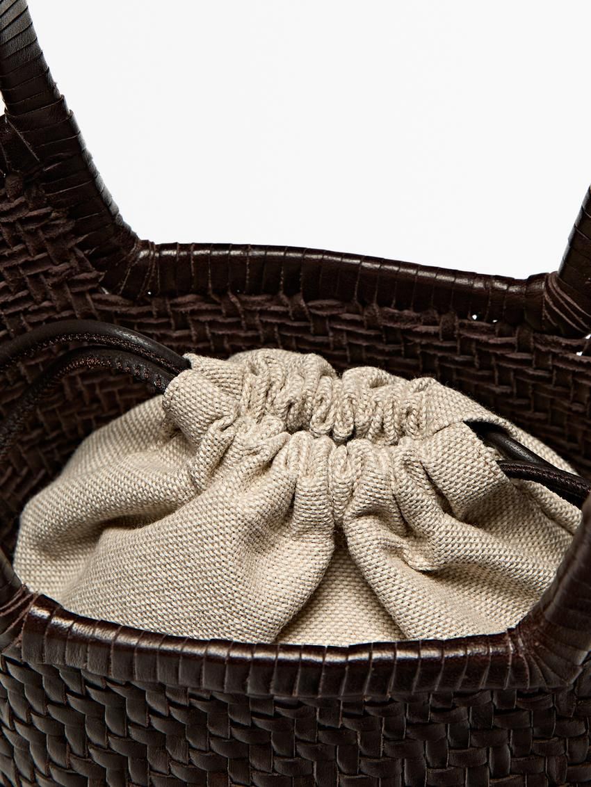Massimo Dutti Woven Leather Mini Bag Women Tote Bag Dark Brown | US-TC7659824