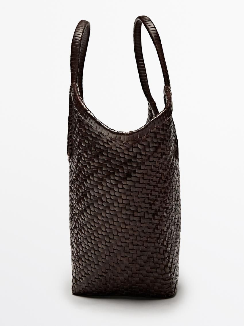 Massimo Dutti Woven Leather Women Tote Bag Dark Brown | US-VK4657803