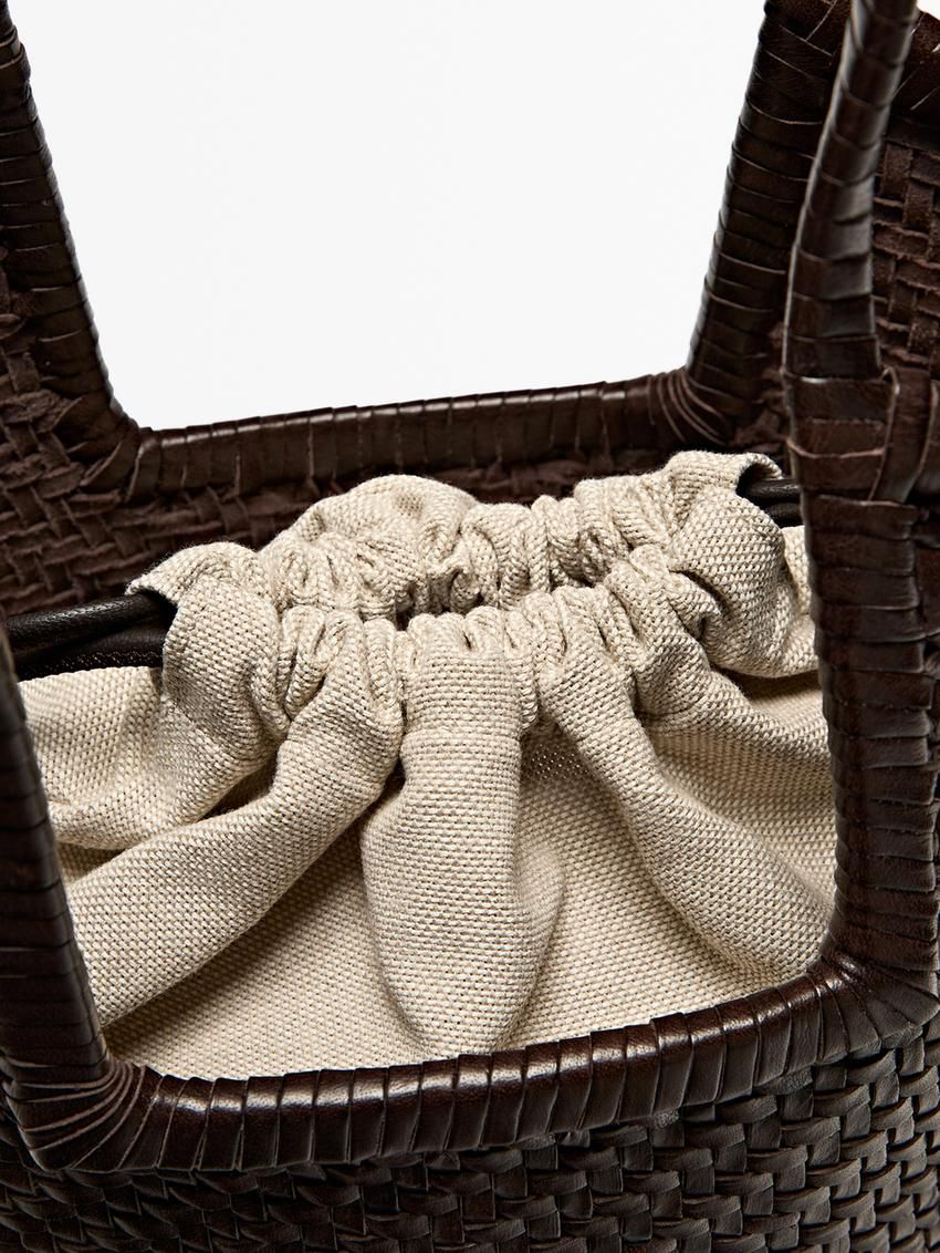 Massimo Dutti Woven Leather Women Tote Bag Dark Brown | US-VK4657803