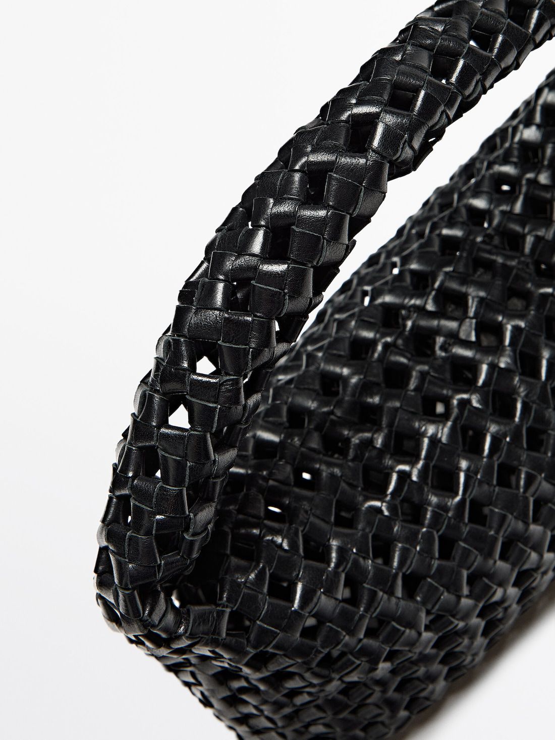 Massimo Dutti Woven Nappa Leather Medium Women Handbag Black | US-WB5420196
