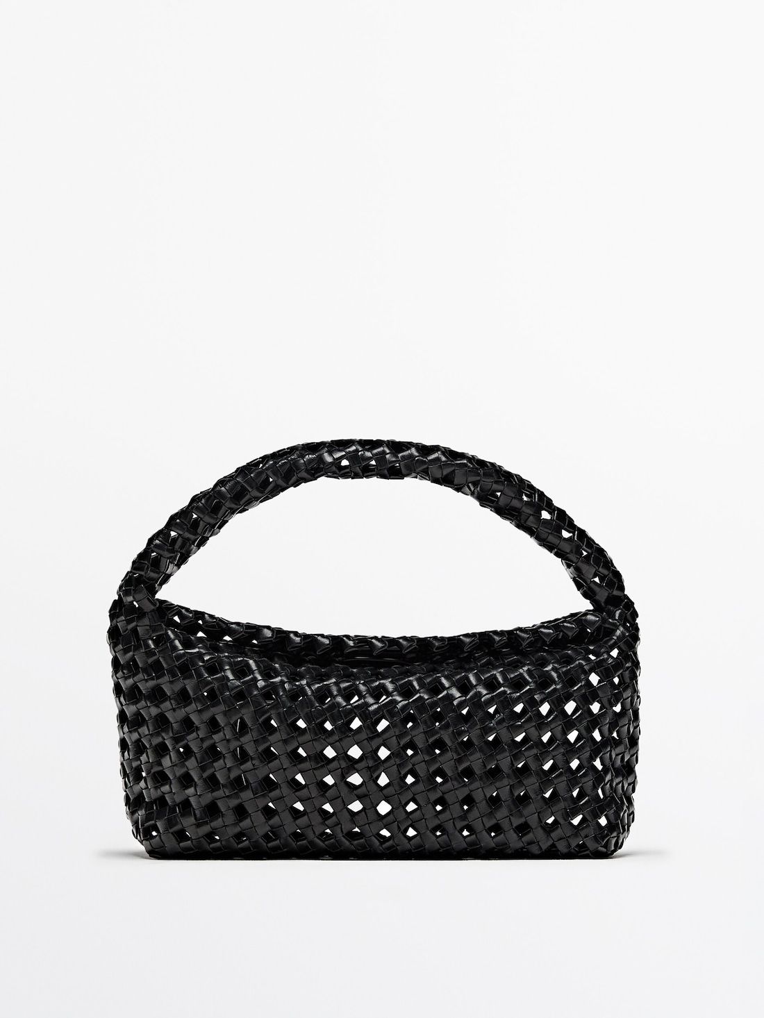 Massimo Dutti Woven Nappa Leather Medium Women Handbag Black | US-WB5420196