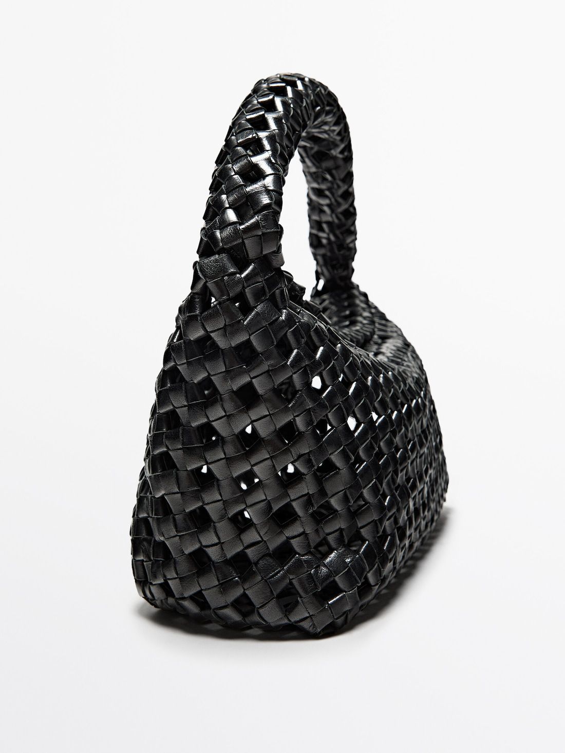Massimo Dutti Woven Nappa Leather Medium Women Handbag Black | US-WB5420196