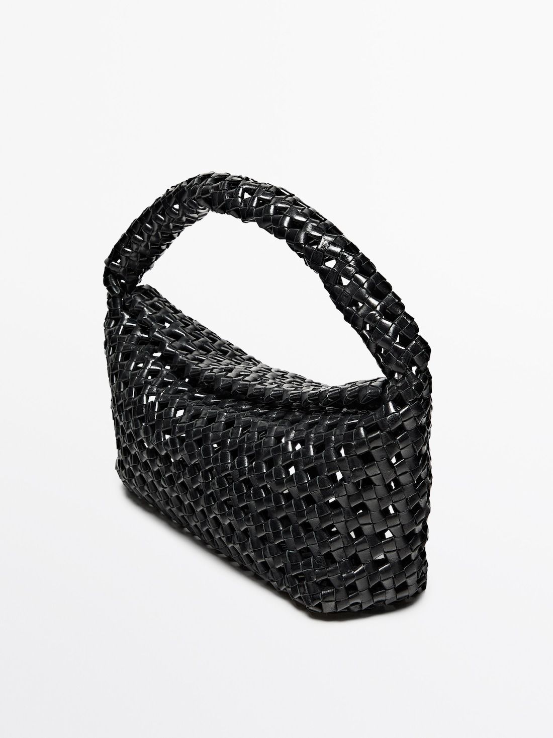 Massimo Dutti Woven Nappa Leather Medium Women Handbag Black | US-WB5420196
