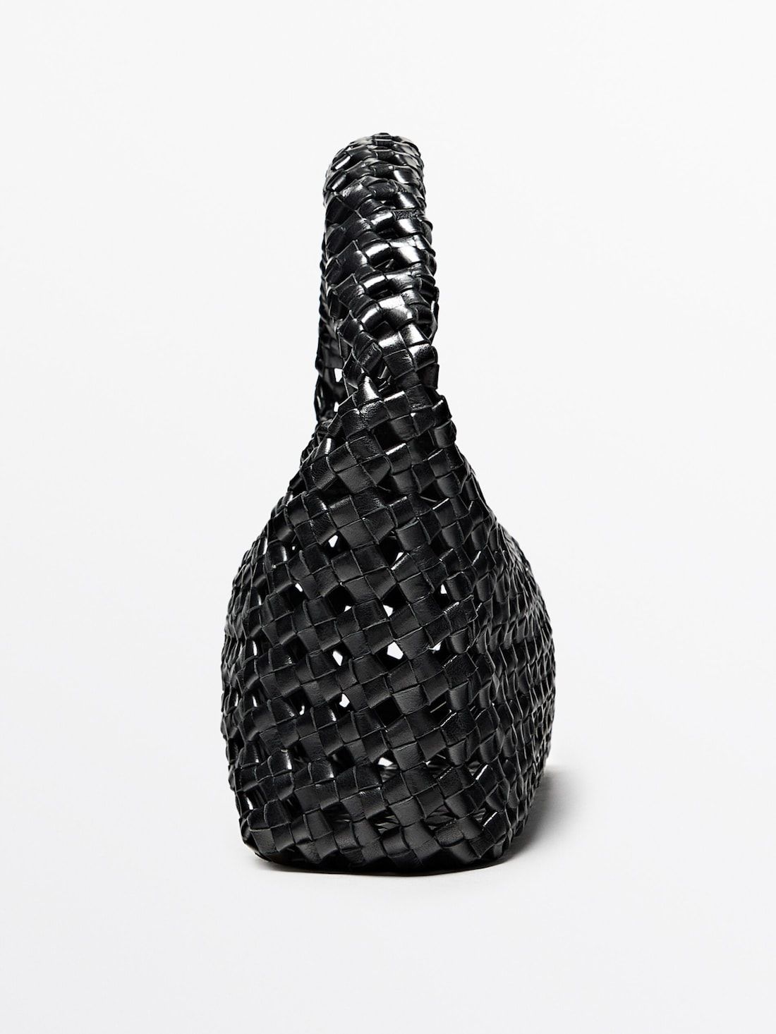 Massimo Dutti Woven Nappa Leather Medium Women Handbag Black | US-WB5420196
