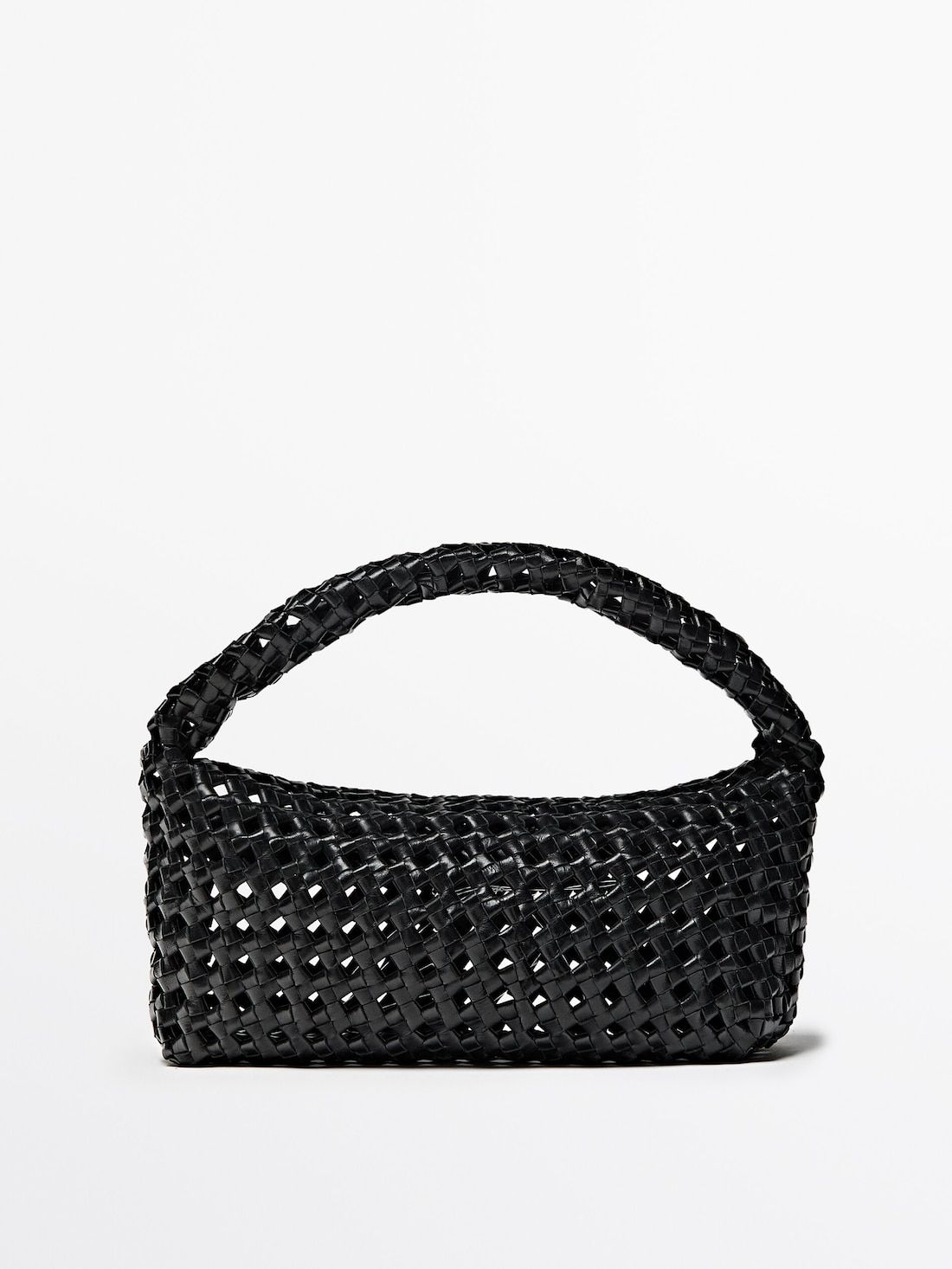 Massimo Dutti Woven Nappa Leather Medium Women Handbag Black | US-WB5420196