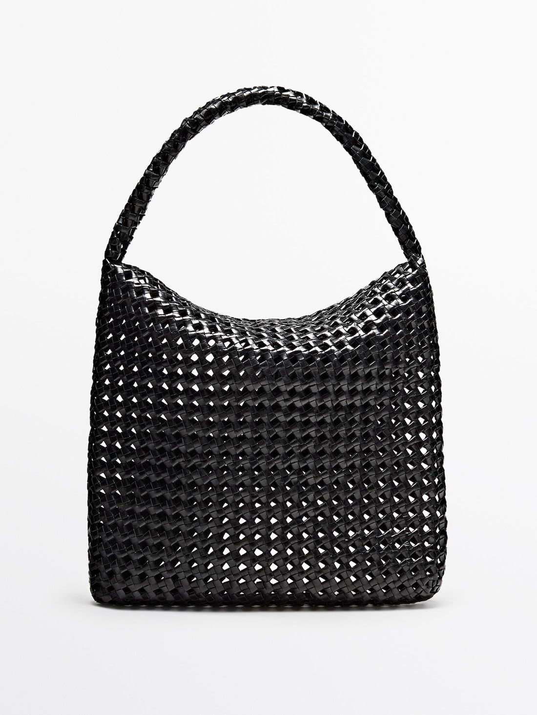 Massimo Dutti Woven Nappa Leather With Knot Detail Women Handbag Black | US-QA4290386