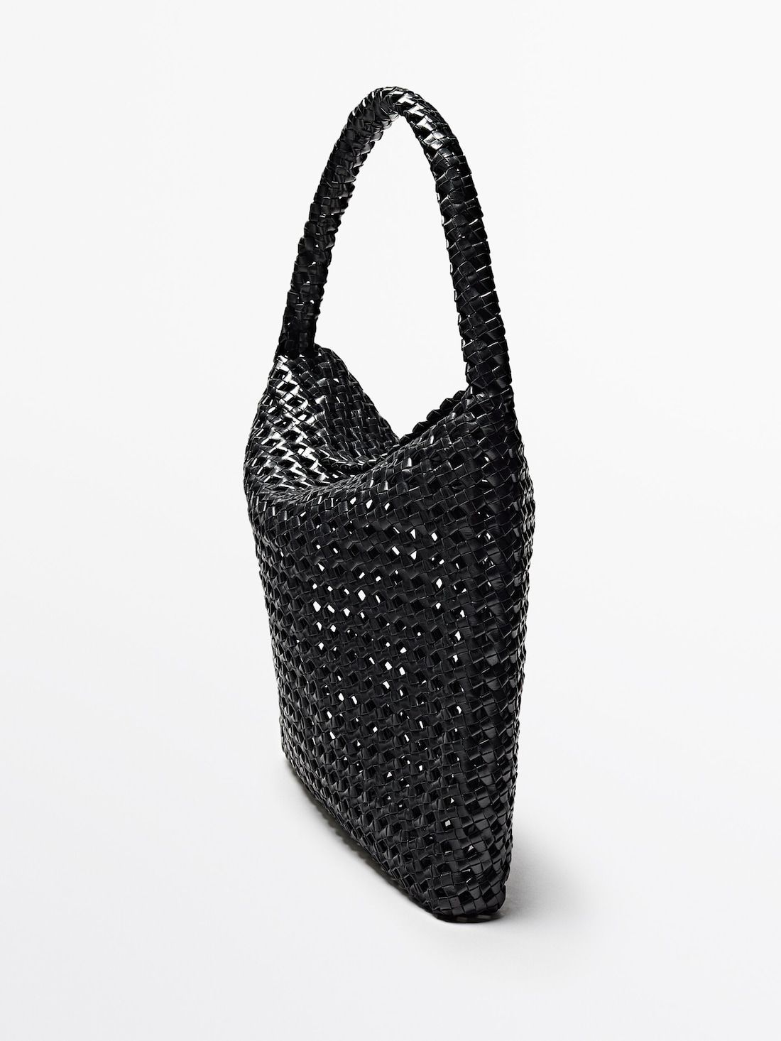 Massimo Dutti Woven Nappa Leather With Knot Detail Women Handbag Black | US-QA4290386